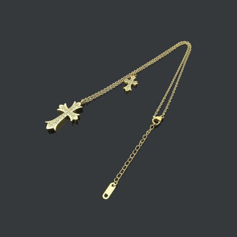 Titanium Steel Pendant Necklaces for Couples with Diamond Cross H250306