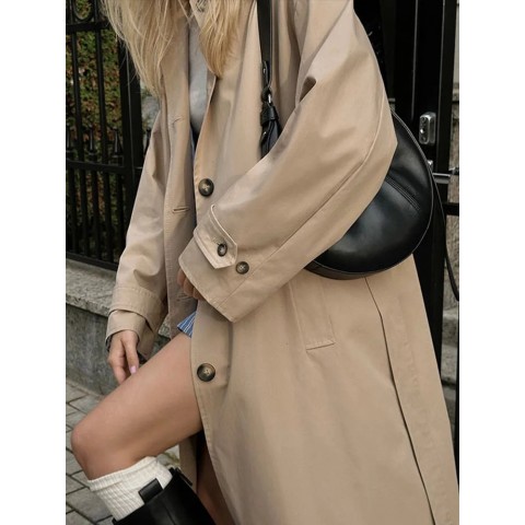 Striped Patchwork Acetate Women's Casual Coat with Flip Collar