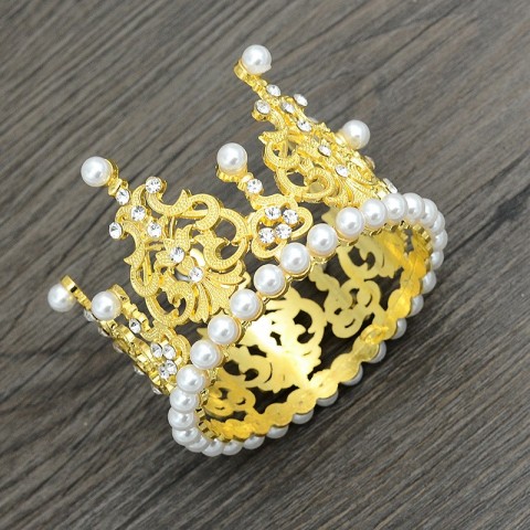 European American Children's Alloy Pearl Crown Bridal Jewelry for Girls with Rhinestones
