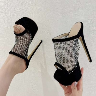 Liyke Women's Extreme High Heel Platform Slippers with Crystal Mesh