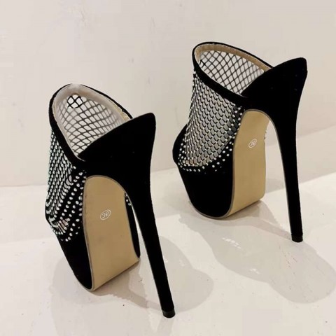 Liyke Women's Extreme High Heel Platform Slippers with Crystal Mesh