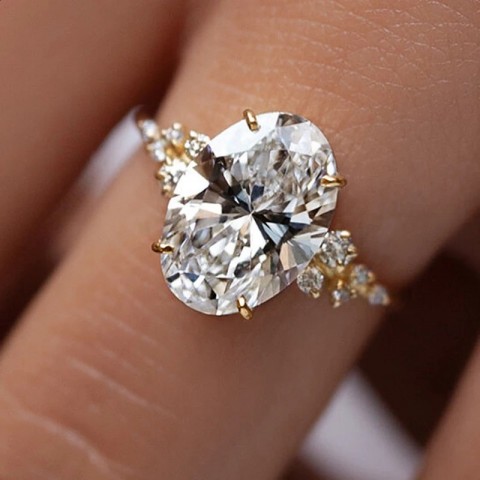 YES1 Women's Oval Cut 925 Sterling Silver 1-3 Carat 14K Gold Plated Zircon Cluster Engagement Ring with Certificate