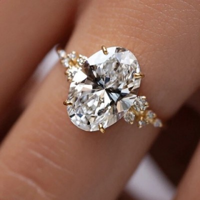 YES1 Women's Oval Cut 925 Sterling Silver 1-3 Carat 14K Gold Plated Zircon Cluster Engagement Ring with Certificate