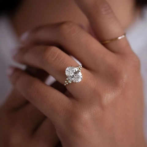 YES1 Women's Oval Cut 925 Sterling Silver 1-3 Carat 14K Gold Plated Zircon Cluster Engagement Ring with Certificate