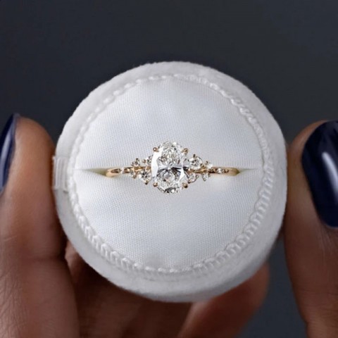YES1 Women's Oval Cut 925 Sterling Silver 1-3 Carat 14K Gold Plated Zircon Cluster Engagement Ring with Certificate