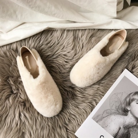Winter Warm Women's Fleece Slippers - Solid Color Outdoor Flat Bottom
