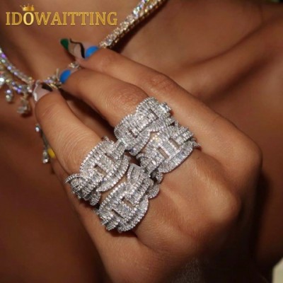 Iced Out Rectangle CZ Band Ring for Men and Women