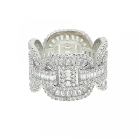 Iced Out Rectangle CZ Band Ring for Men and Women