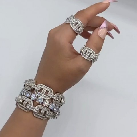 Iced Out Rectangle CZ Band Ring for Men and Women