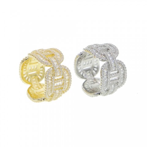 Iced Out Rectangle CZ Band Ring for Men and Women