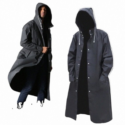 Waterproof LG Black Hooded Raincoat for Men - Casual Trench Jacket with Down Filling