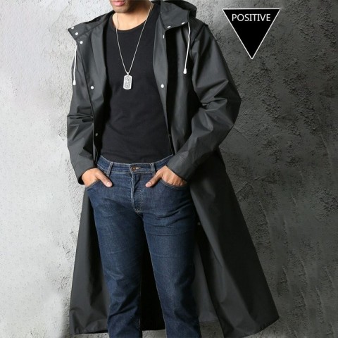 Waterproof LG Black Hooded Raincoat for Men - Casual Trench Jacket with Down Filling