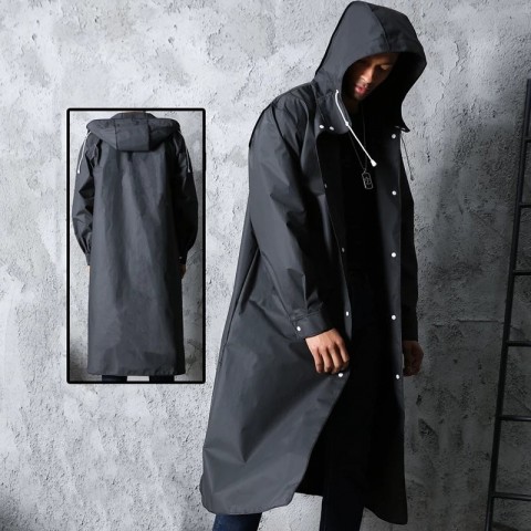 Waterproof LG Black Hooded Raincoat for Men - Casual Trench Jacket with Down Filling