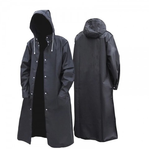 Waterproof LG Black Hooded Raincoat for Men - Casual Trench Jacket with Down Filling