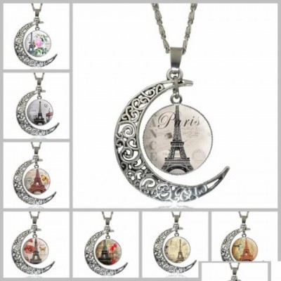 Elegant Moon & Eiffel Tower Pendant Necklaces for Unisex