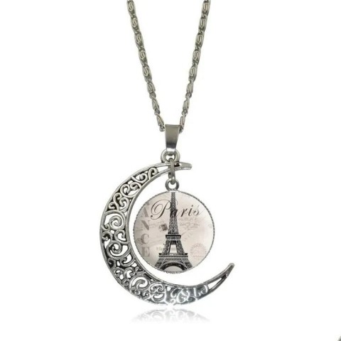 Elegant Moon & Eiffel Tower Pendant Necklaces for Unisex