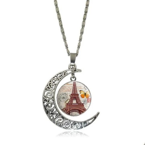 Elegant Moon & Eiffel Tower Pendant Necklaces for Unisex