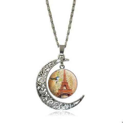 Elegant Moon & Eiffel Tower Pendant Necklaces for Unisex