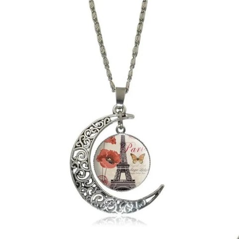 Elegant Moon & Eiffel Tower Pendant Necklaces for Unisex