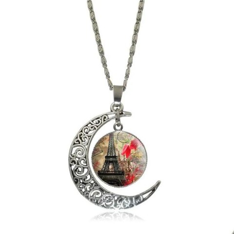 Elegant Moon & Eiffel Tower Pendant Necklaces for Unisex