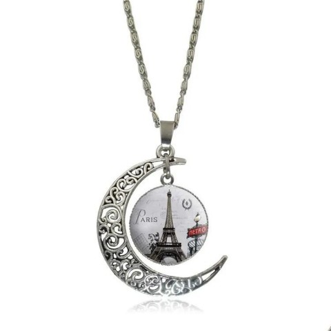 Elegant Moon & Eiffel Tower Pendant Necklaces for Unisex
