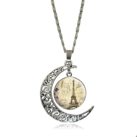 Elegant Moon & Eiffel Tower Pendant Necklaces for Unisex