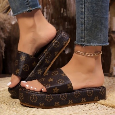 Comfortable 2025 Designer Slippers for Women - Black Platform Peep Toe