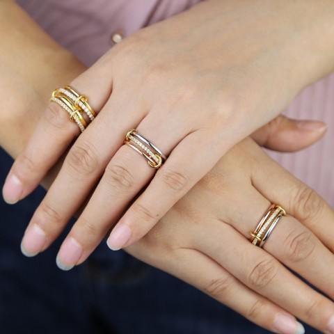 Colorful Multi-Piece Stackable Full Finger CZ Rings for Women in 3 Colors - CL250207