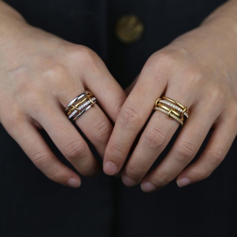 Colorful Multi-Piece Stackable Full Finger CZ Rings for Women in 3 Colors - CL250207