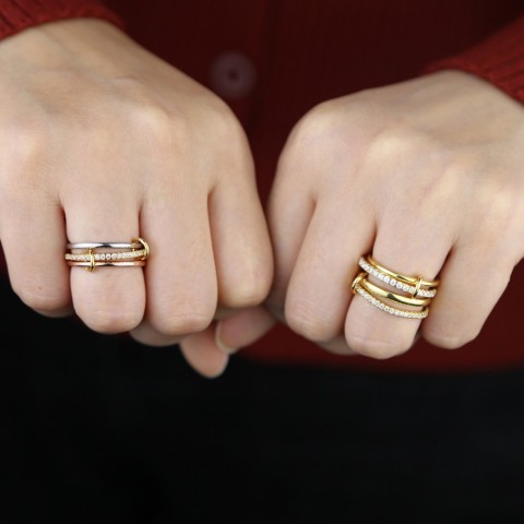 Colorful Multi-Piece Stackable Full Finger CZ Rings for Women in 3 Colors - CL250207