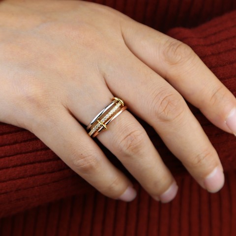 Colorful Multi-Piece Stackable Full Finger CZ Rings for Women in 3 Colors - CL250207