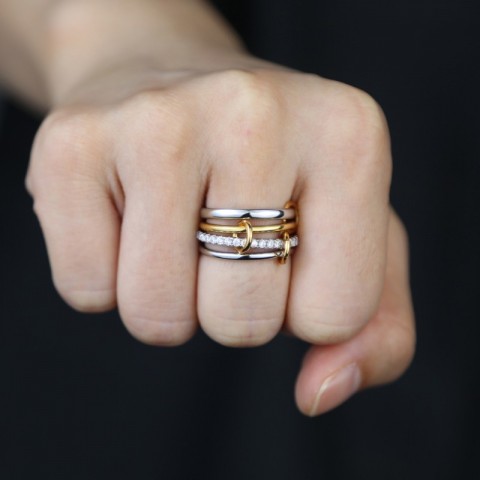 Colorful Multi-Piece Stackable Full Finger CZ Rings for Women in 3 Colors - CL250207