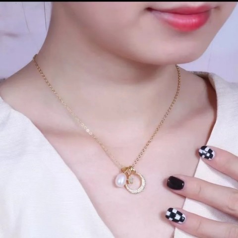 Arrivals Women's 78mm Natural Freshwater Pearl Choker Necklace with Star Moon Pendant