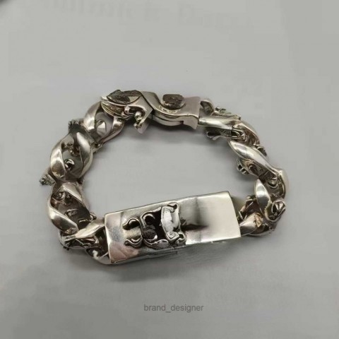 Silver Plated Fashionable Cross Flower Men's Charm Bracelet with Thick Chain