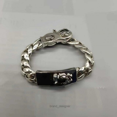 Silver Plated Fashionable Cross Flower Men's Charm Bracelet with Thick Chain