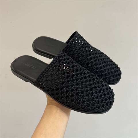 2025 Summer Korean Fresh Artisan Weave Flat Sole Outerwear Slip-On Shoes
