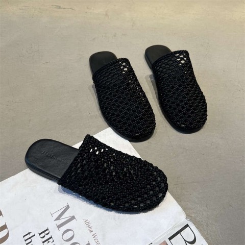 2025 Summer Korean Fresh Artisan Weave Flat Sole Outerwear Slip-On Shoes