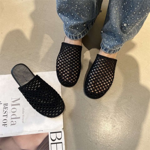 2025 Summer Korean Fresh Artisan Weave Flat Sole Outerwear Slip-On Shoes