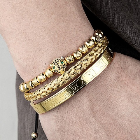 Leopard Braided Stainless Steel Bracelet Set by Jewelry Brand