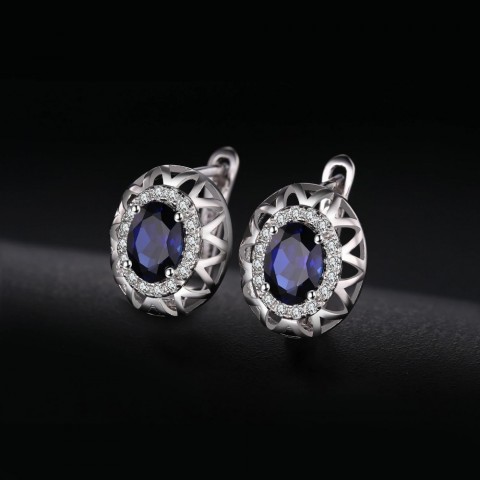 Elegant Women's 925 Sterling Silver Oval Blue Sapphire Ring & Earrings Set