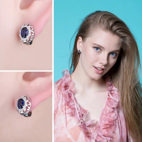 Elegant Women's 925 Sterling Silver Oval Blue Sapphire Ring & Earrings Set
