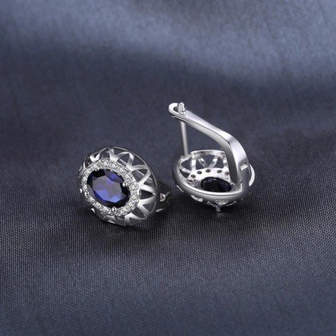 Elegant Women's 925 Sterling Silver Oval Blue Sapphire Ring & Earrings Set
