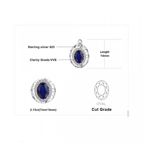 Elegant Women's 925 Sterling Silver Oval Blue Sapphire Ring & Earrings Set