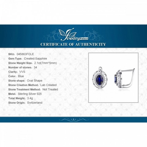 Elegant Women's 925 Sterling Silver Oval Blue Sapphire Ring & Earrings Set