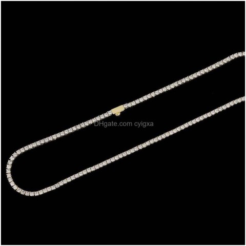 Bracelet & Necklace Set for Men, Bohemian Style Spring Buckle Zircon Chain, Real Gold Plating, One Row Diamond Drop Jewelry