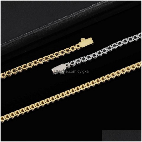 Bracelet & Necklace Set for Men, Bohemian Style Spring Buckle Zircon Chain, Real Gold Plating, One Row Diamond Drop Jewelry