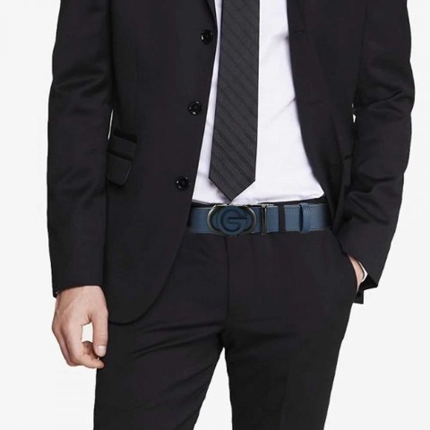 Elegant Men's Genuine Leather Belt with Golden Buckle for Business Wear