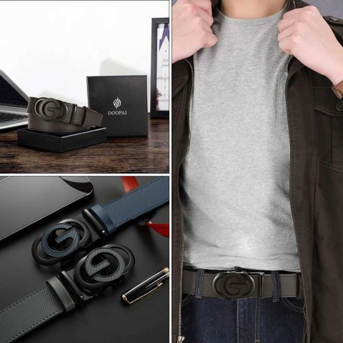 Elegant Men's Genuine Leather Belt with Golden Buckle for Business Wear