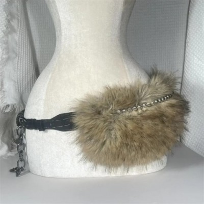 Vintage Men's Faux Fur Waist Chain with Metal Beads Y2K Punk Style
