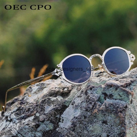 Sleek Cateye Steampunk Sunglasses for Men & Women - Oval Metal Frame with UV380 Protection